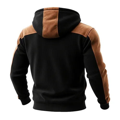 Men's Retro Contrast Faux Suede Polar Fleece Half-Zip Pullover Hoodie