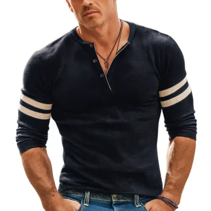 Men's Classic Three-button Henley Collar Stretch Slim Fit Sweater