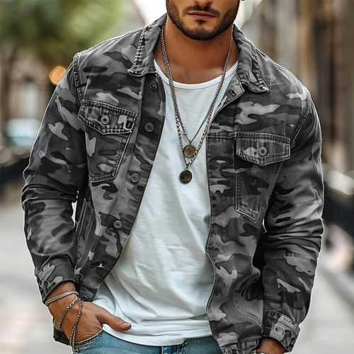 Men's Camouflage Canvas Retro Wear Lapel Jacket