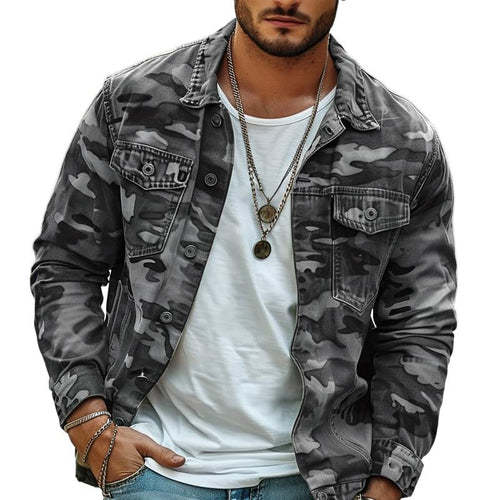 Men's Camouflage Canvas Retro Wear Lapel Jacket