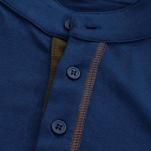 Men's Casual Colorblock Henley Collar Cotton Short Sleeve T-Shirt