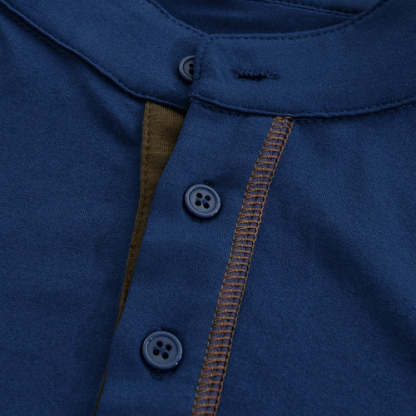 Men's Casual Colorblock Henley Collar Cotton Short Sleeve T-Shirt