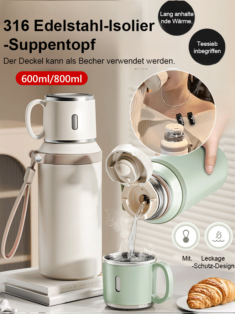 316 Edelstahl-Schüssel-Deckel-Thermobecher  