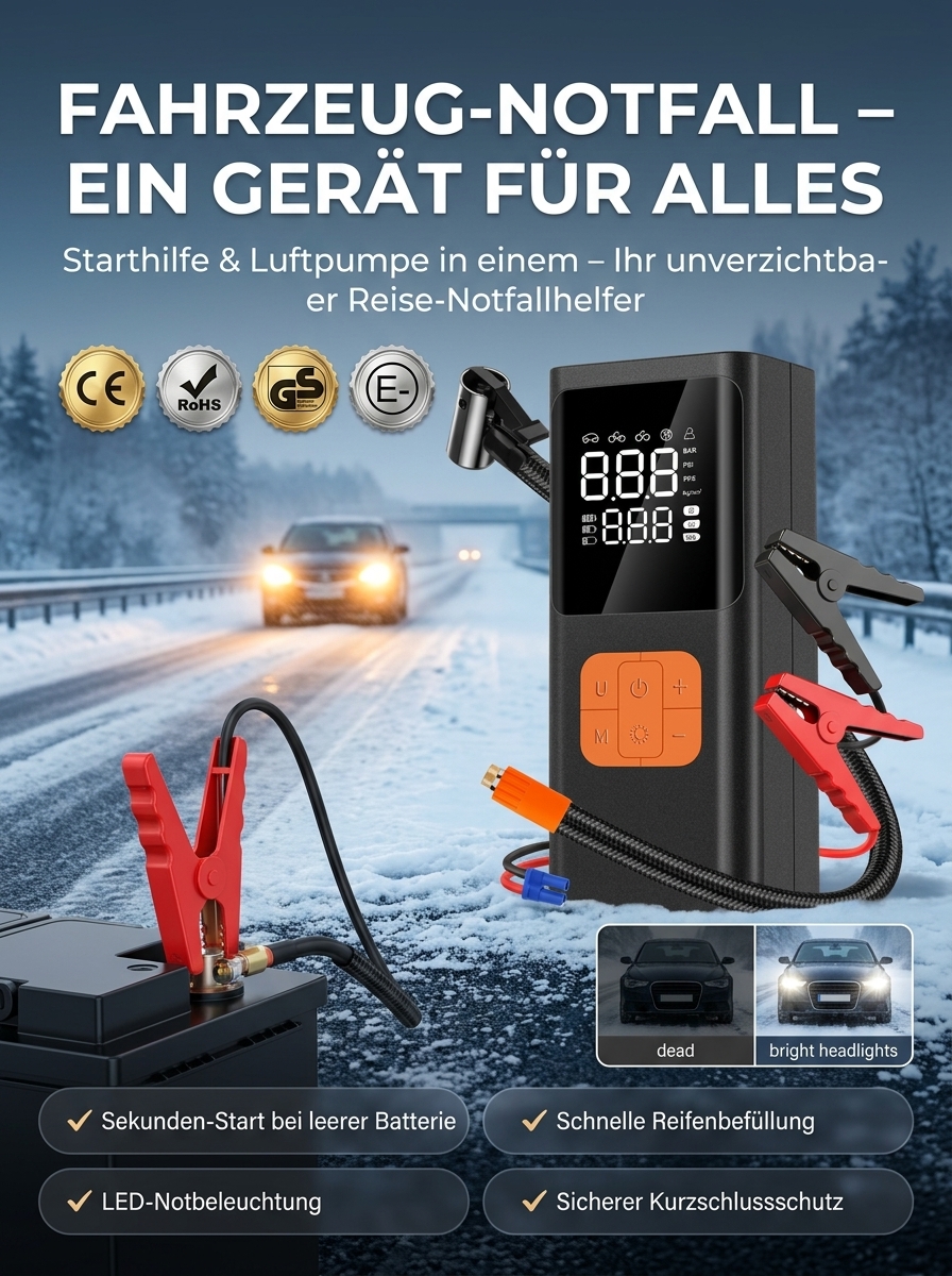 Multifunktionale Starthilfe-Powerbank für Autos