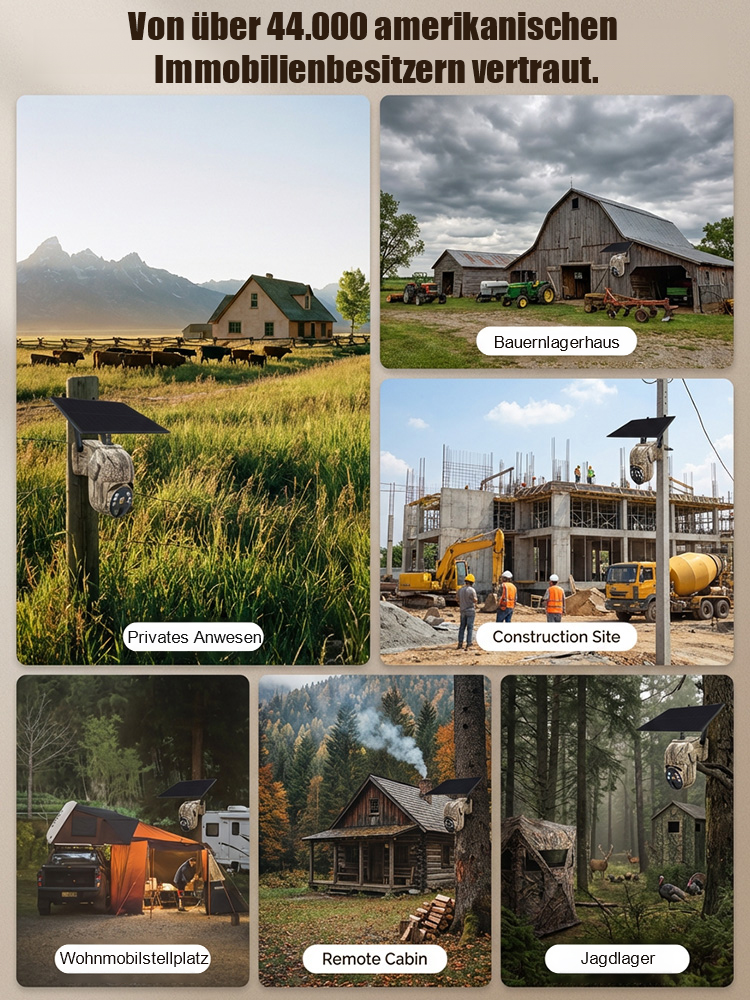 Solar-PTZ-Kamera Außen – Kabellos, Wetterfest, 360° Sicht, Nachtsicht