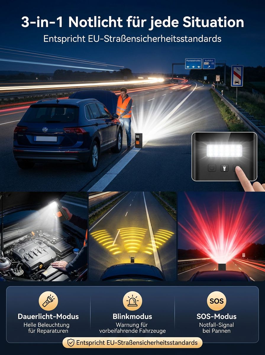 Multifunktionale Starthilfe-Powerbank für Autos