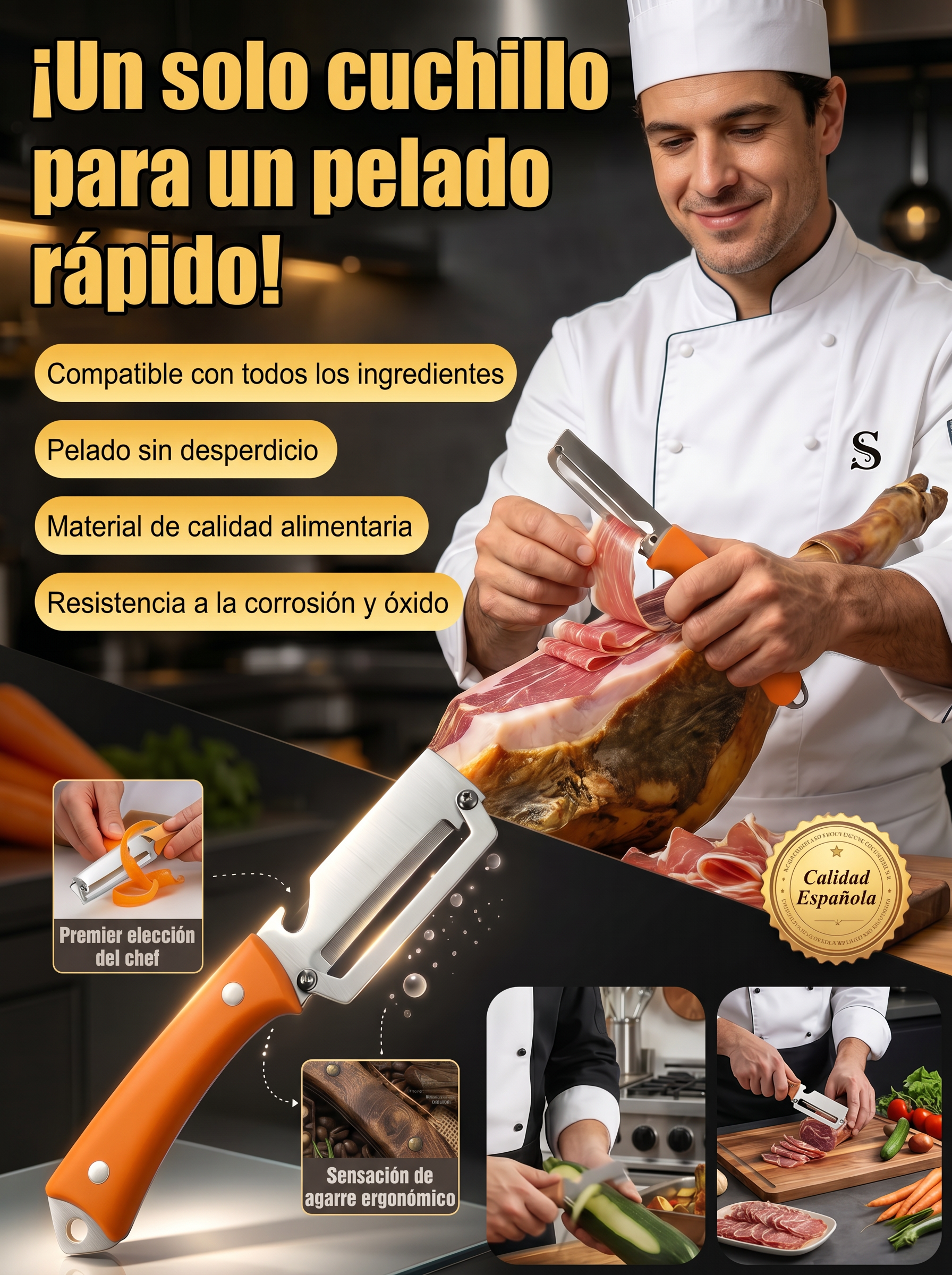 【Tecnología UNAM y Cordon Bleu】Pelador multifuncional de acero inoxidable grande