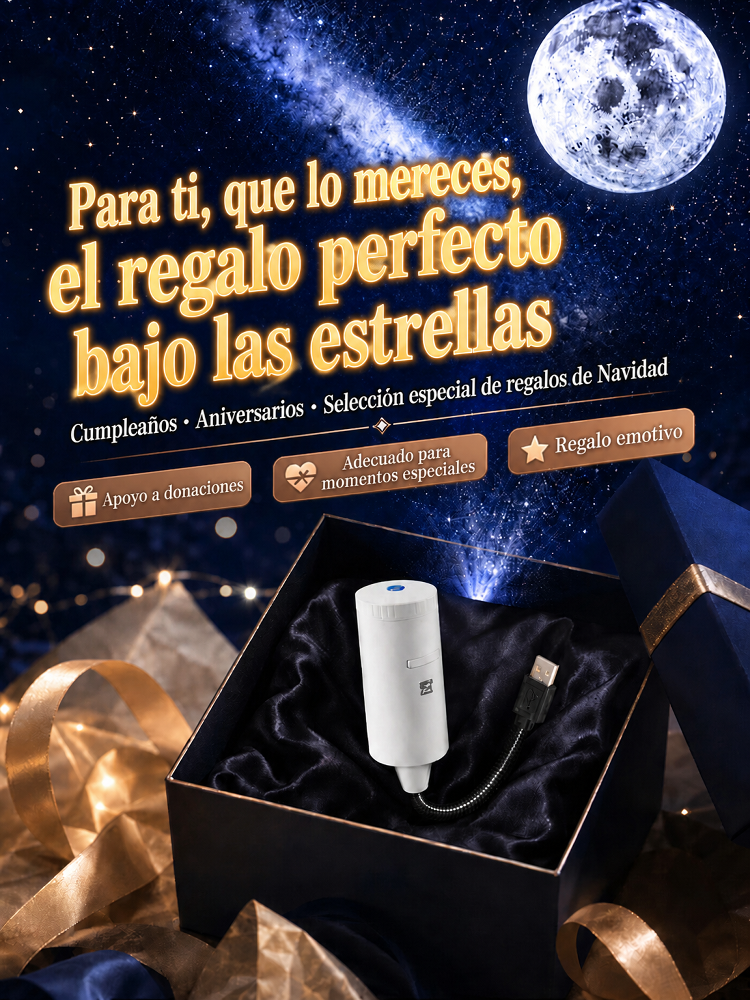 Proyector de estrellas: Tecnología de proyección 5D en súper alta definición. ¡En solo 1 segundo, transforma tu cuarto o tu carro en un inmenso universo!