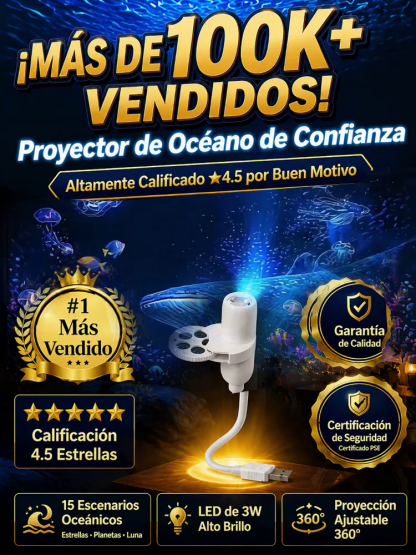 Comauo™ – Proyector de Océano y Galaxia: Tecnología de proyección 3D Ultra HD para tu hogar y auto – ¡Transforma tu espacio en un acuario real en solo 1 segundo!