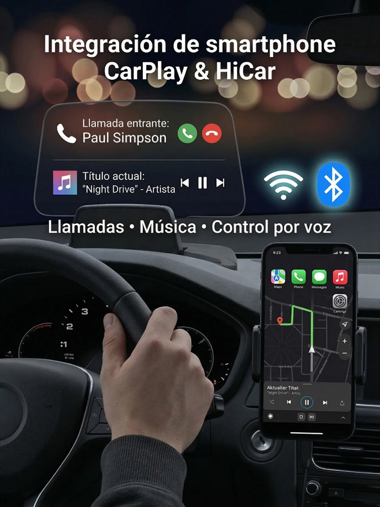 ¡Sin cambiar de coche! Ten el GPS, tu velocidad, alertas y hasta tu cel en tu línea de visión | Pantalla HUD Head-up Display HD para Auto