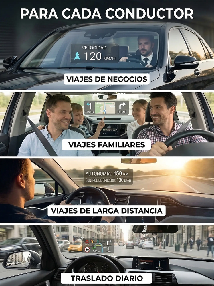 ¡Sin cambiar de coche! Ten el GPS, tu velocidad, alertas y hasta tu cel en tu línea de visión | Pantalla HUD Head-up Display HD para Auto
