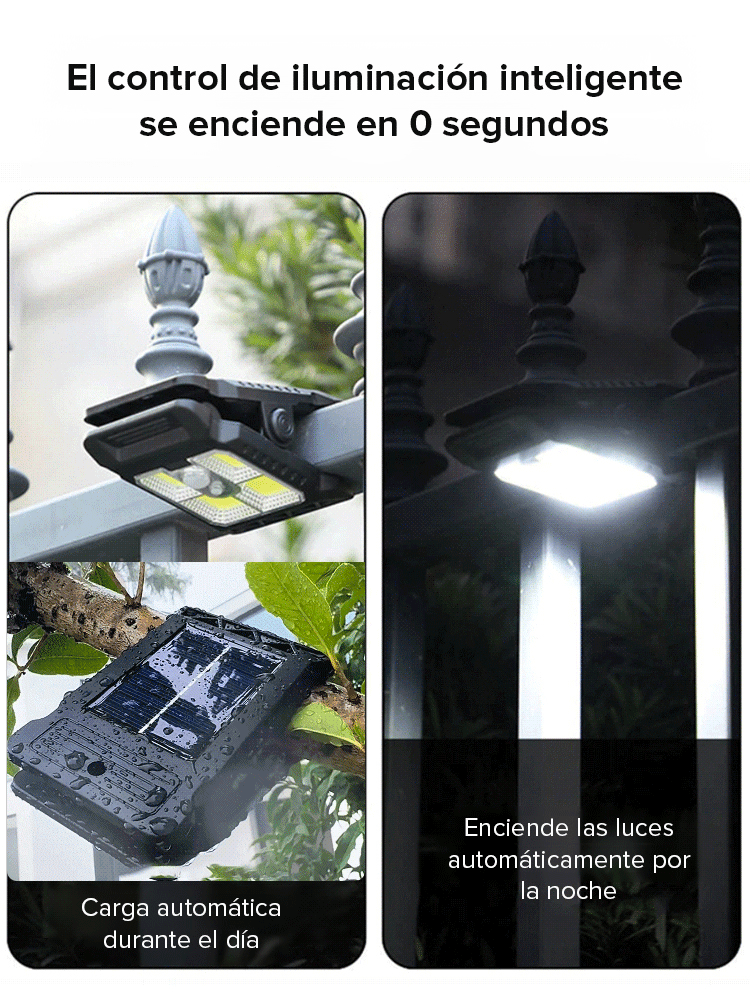 💡¡Cero pesos en luz… ¡todo el año! ⚡Sin cables, Sin taladrar. Luz solar con sensor inteligente y pinza