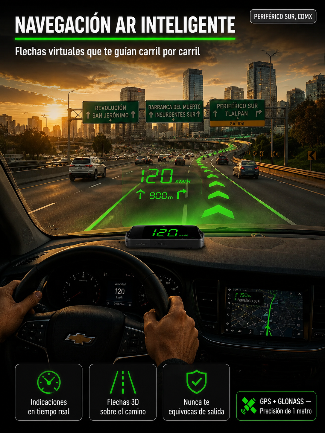 ¡En solo 1 segundo, cualquier auto se convierte en un Navegador con IA!【Copiloto Inteligente HUD】Queda perfecto en cualquier vehículo, ya sea auto, SUV, pickup o camper