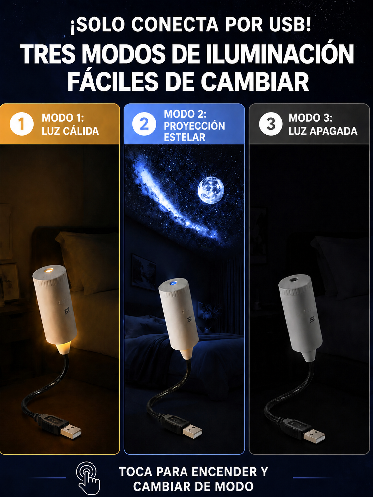 Proyector de estrellas: Tecnología de proyección 5D en súper alta definición. ¡En solo 1 segundo, transforma tu cuarto o tu carro en un inmenso universo!