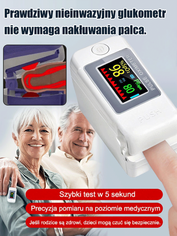 🛡️ Zdrowie pod kontrolą: Urządzenie do monitorowania 4 w 1 zapewnia aż 99,99% dokładności – całkowicie bezbolesny pomiar! Idealne rozwiązanie dla seniorów oraz osób z cukrzycą 🏥 Wbudowany alarm natychmiast ostrzeże Cię o niepokojących wynikach!