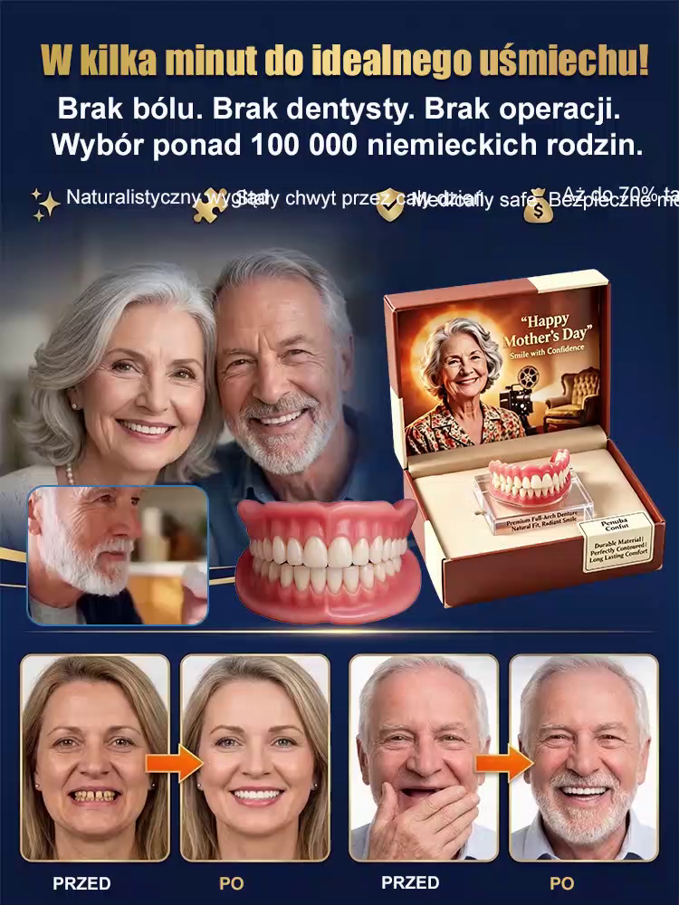 Bez kleju, bez dentysty, bez wizyty! | Tylko w 1 minutę zdobądź idealnie dopasowane sztuczne zęby z naszym przenośnym zestawem! Odzyskaj pewność uśmiechu! 🦷