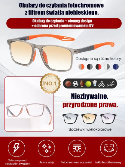 🚀Okulary do czytania + przeciwsłoneczne + do jazdy nocą + sportowe = 4 w 1! ✨