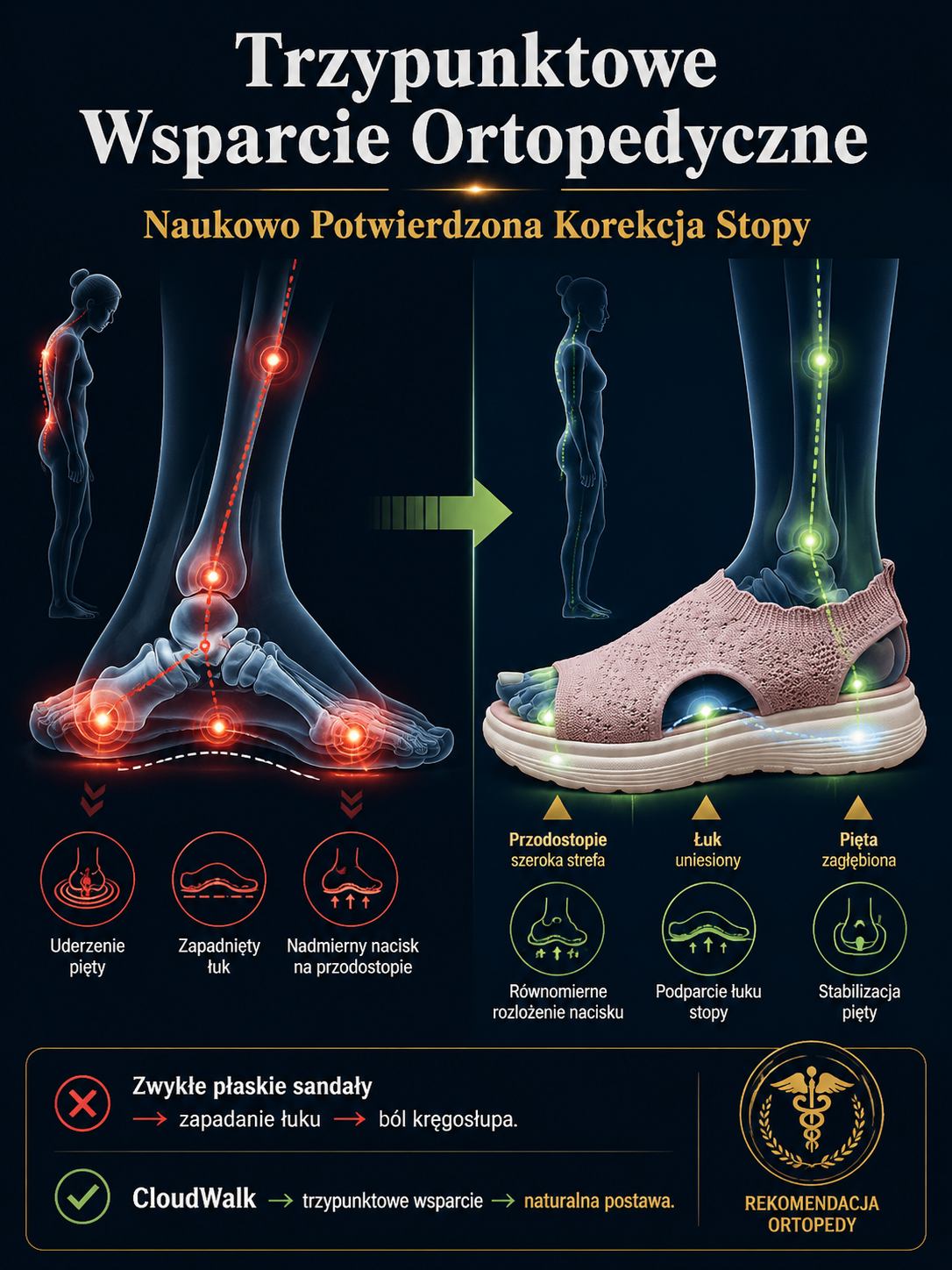 🩺 Koniec z Bólem Stóp podczas Chodzenia! Innowacyjne Sandały Ortopedyczne z Podparciem Łuku Stopy i Szerokim Noskiem