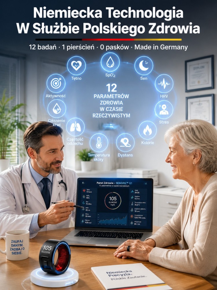 🩺Bezbolesny Monitor Cukru i Ciśnienia 24h - Inteligentny Pierścień, Bezbolesny Pomiar Cukru i Ciśnienia, Bez Pasków Testowych!