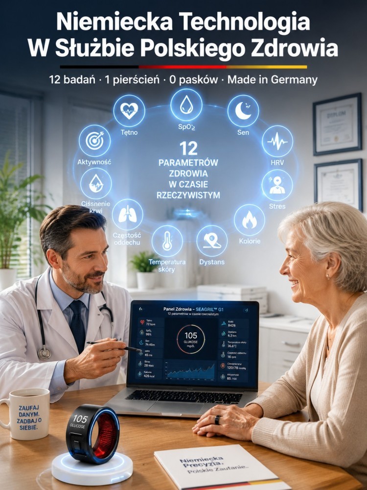 🩺Bezbolesny Monitor Cukru i Ciśnienia 24h - Inteligentny Pierścień, Bezbolesny Pomiar Cukru i Ciśnienia, Bez Pasków Testowych!