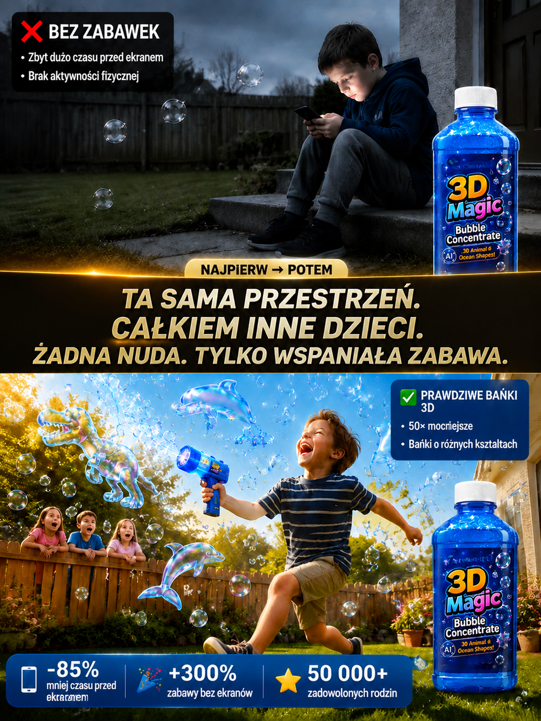 Twórz gigantyczne bańki w kształcie delfinów, wielorybów i królików🐳, które są większe od człowieka! Bańki odbijają się od trawy i tańczą na dłoni, są nie do przebicia!