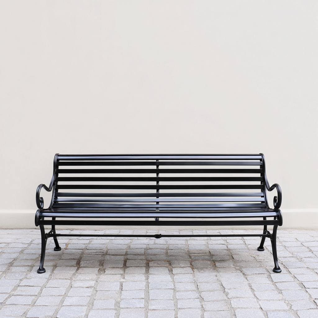 Panchina da giardino in metallo - 150x60x80 cm - colore nero - design classico con doghe orizzontali-Hutare