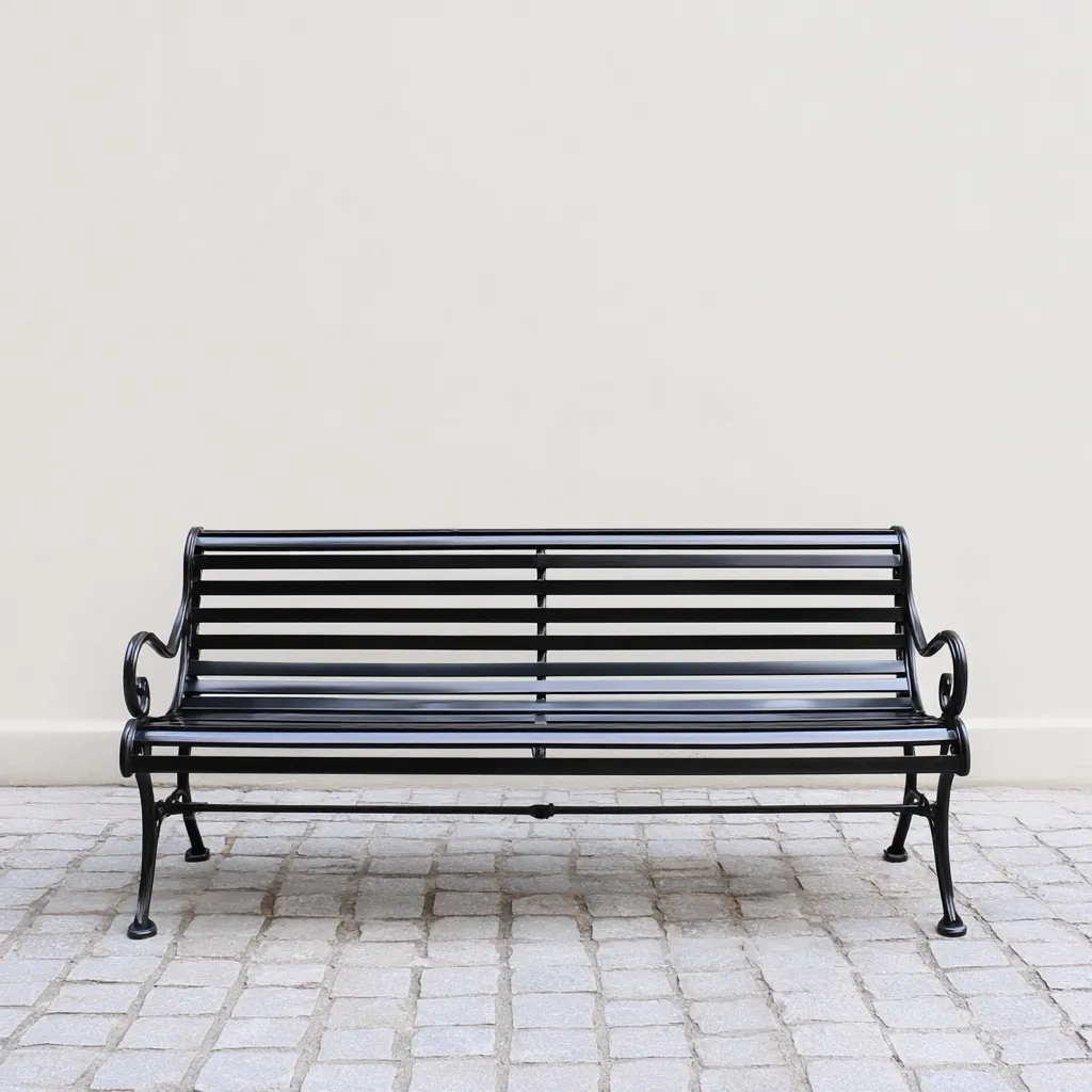 Panchina da giardino in metallo - 150x60x80 cm - colore nero - design classico con doghe orizzontali-Hutare