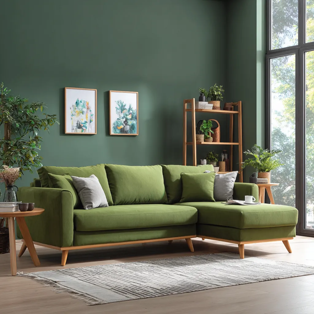Divano angolare in tessuto verde 260x170x85 cm - verde - design moderno-Hutare