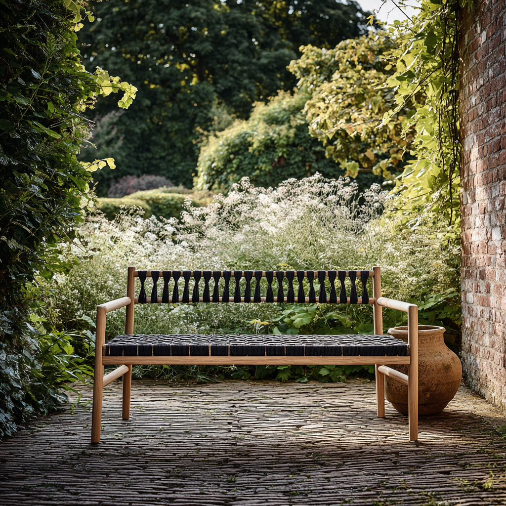 Panca da giardino in teak 120x60x80 cm - teak - nero - stile moderno - con cinghie nere-Hutare