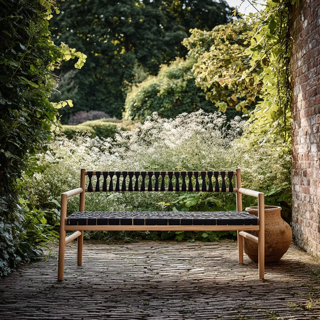 Panca da giardino in teak 120x60x80 cm - teak - nero - stile moderno - con cinghie nere-Hutare