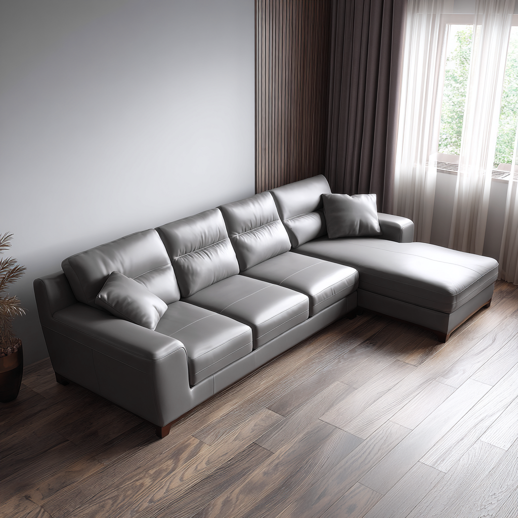 Divano angolare in pelle grigia 285x175x90 cm - grigio - design moderno ed elegante-Hutare