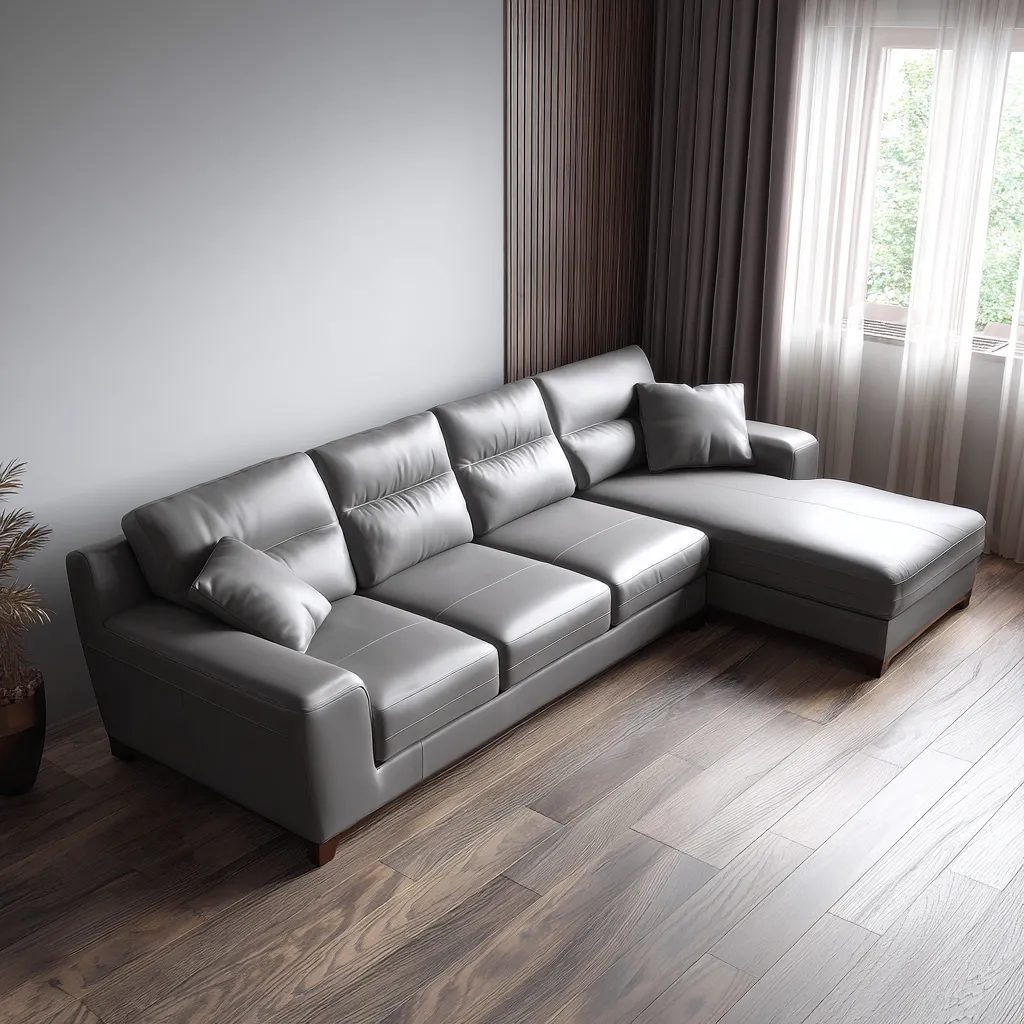 Divano angolare in pelle grigia 285x175x90 cm - grigio - design moderno ed elegante-Hutare