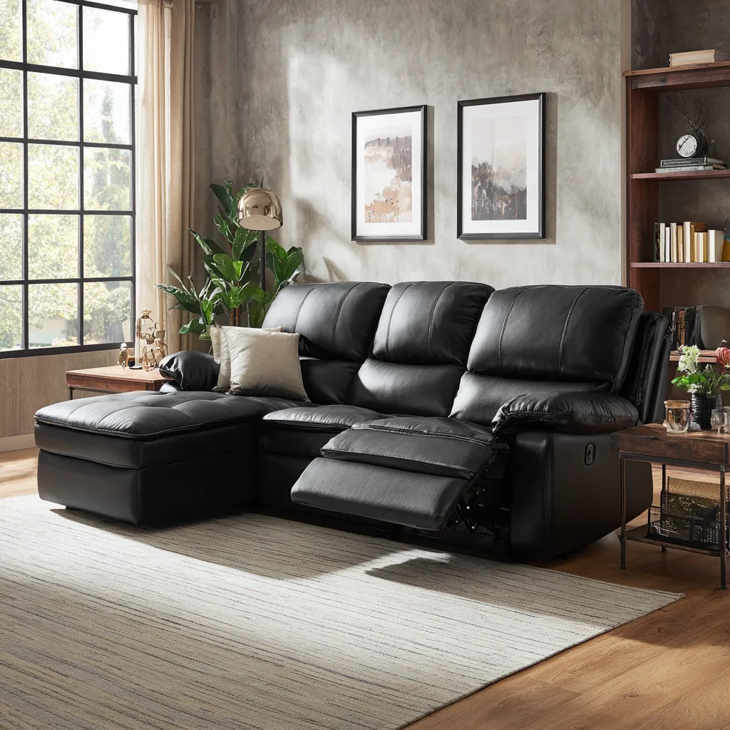 Divano angolare reclinabile in pelle sintetica 270x170x95 cm - nero - design contemporaneo-Hutare