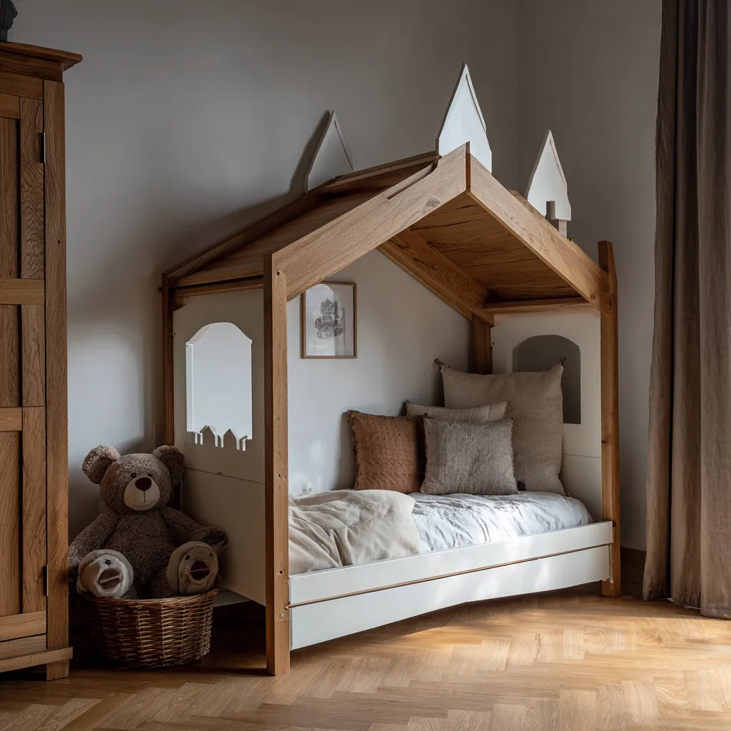 Letti per bambini in legno 160x90x165 cm - rovere-bianco - con tetto decorativo - design a casetta per cameretta-Hutare