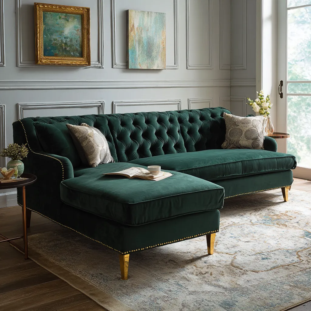 Divano angolare velluto verde smeraldo 240x95x85 cm - verde smeraldo - design classico-Hutare