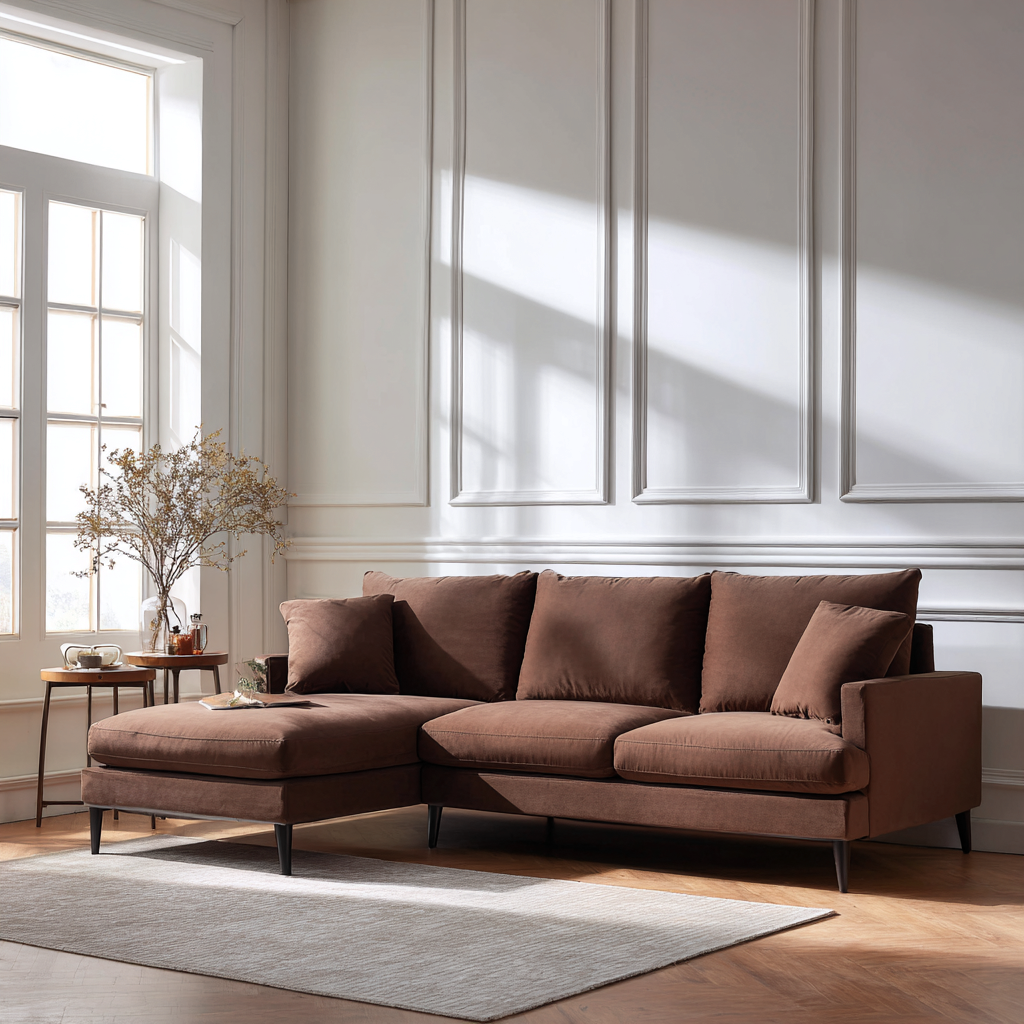 Divano angolare in tessuto 265x170x88 cm - marrone - design moderno-Hutare