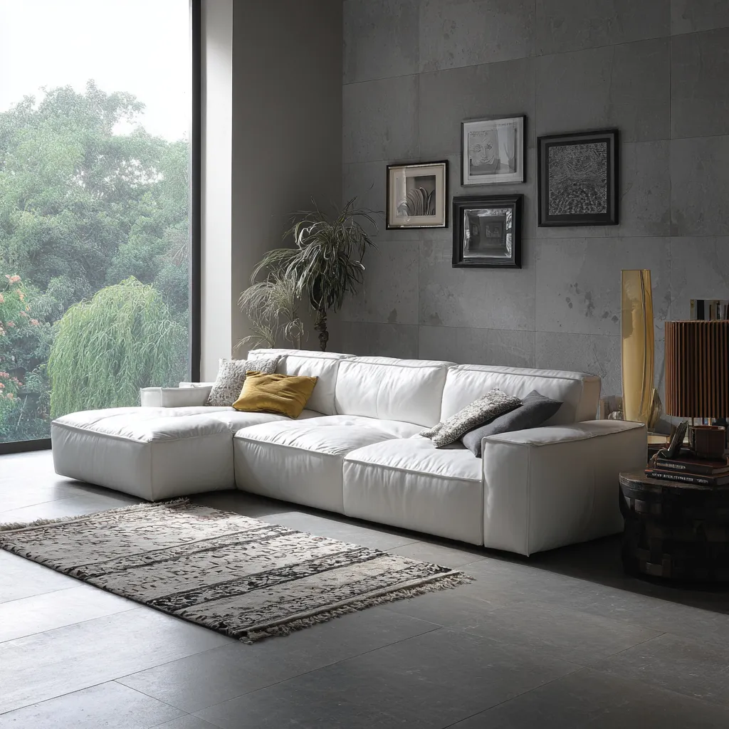 Divano angolare in pelle bianca 250x95x85 cm - bianco - design moderno e minimalista-Hutare
