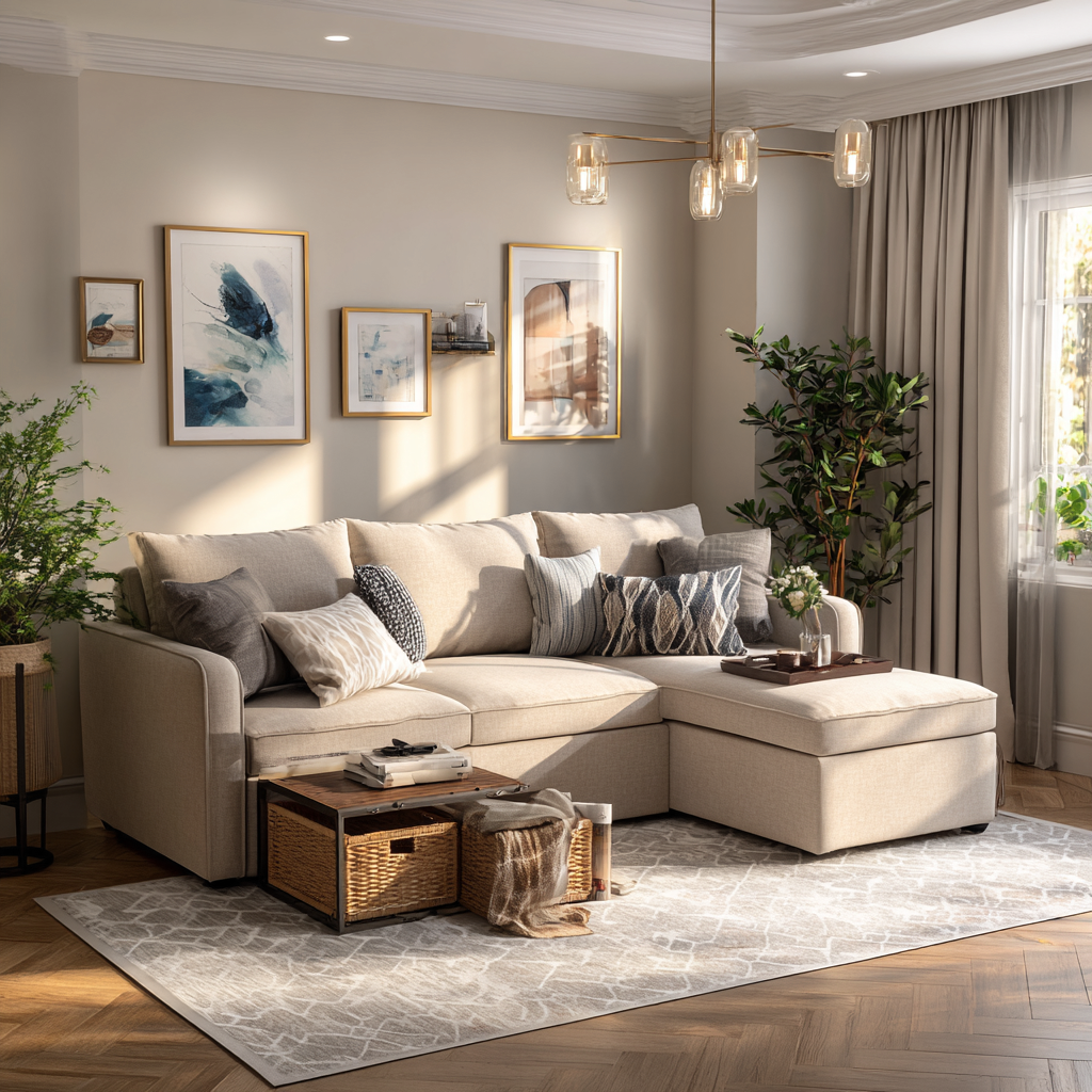 Divano angolare in tessuto beige 275x170x85 cm - beige - design moderno e accogliente-Hutare