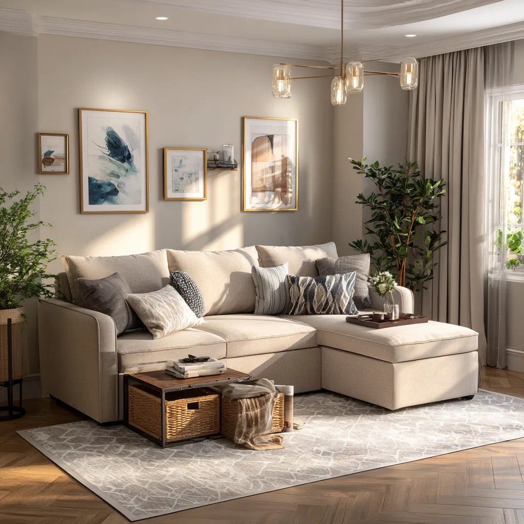 Divano angolare in tessuto beige 275x170x85 cm - beige - design moderno e accogliente-Hutare