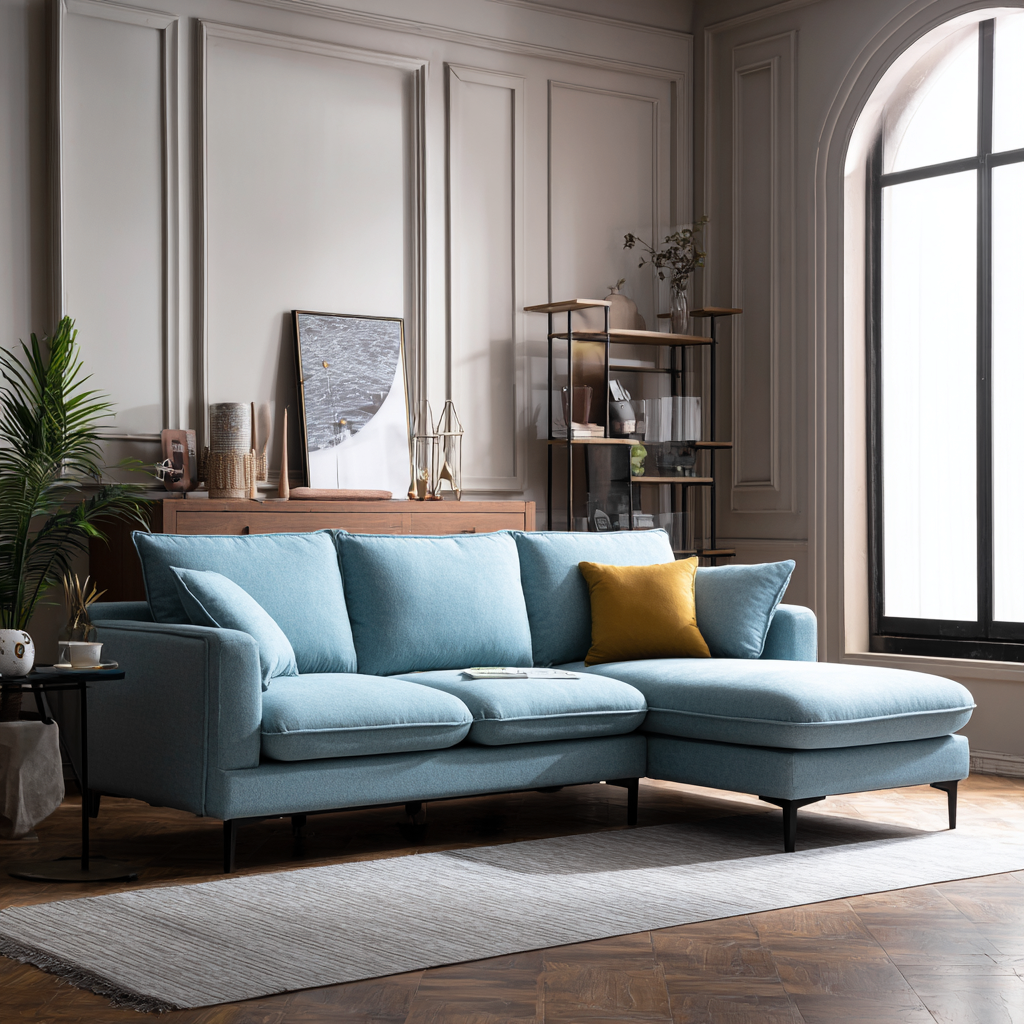 Divano angolare in tessuto 280x175x90 cm - azzurro - design moderno contemporaneo-Hutare