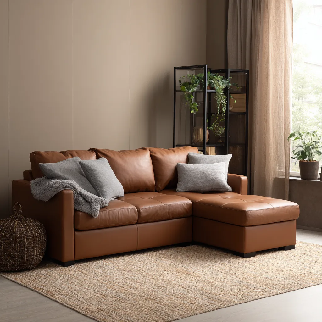 Divano angolare in pelle 250x100x85 cm - marrone - elegante design-Hutare