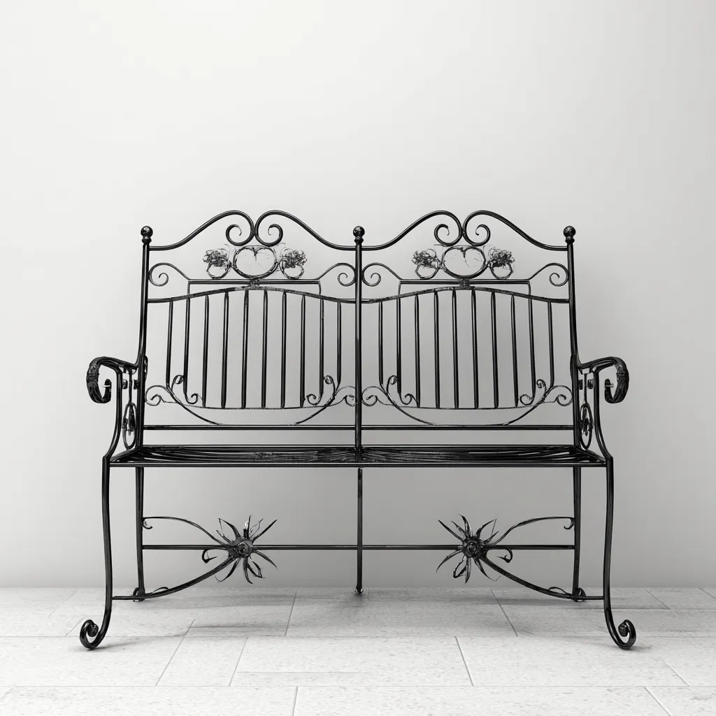 Panca da giardino in metallo 120x55x85 cm - metallo - nero - stile classico - con schienale-Hutare