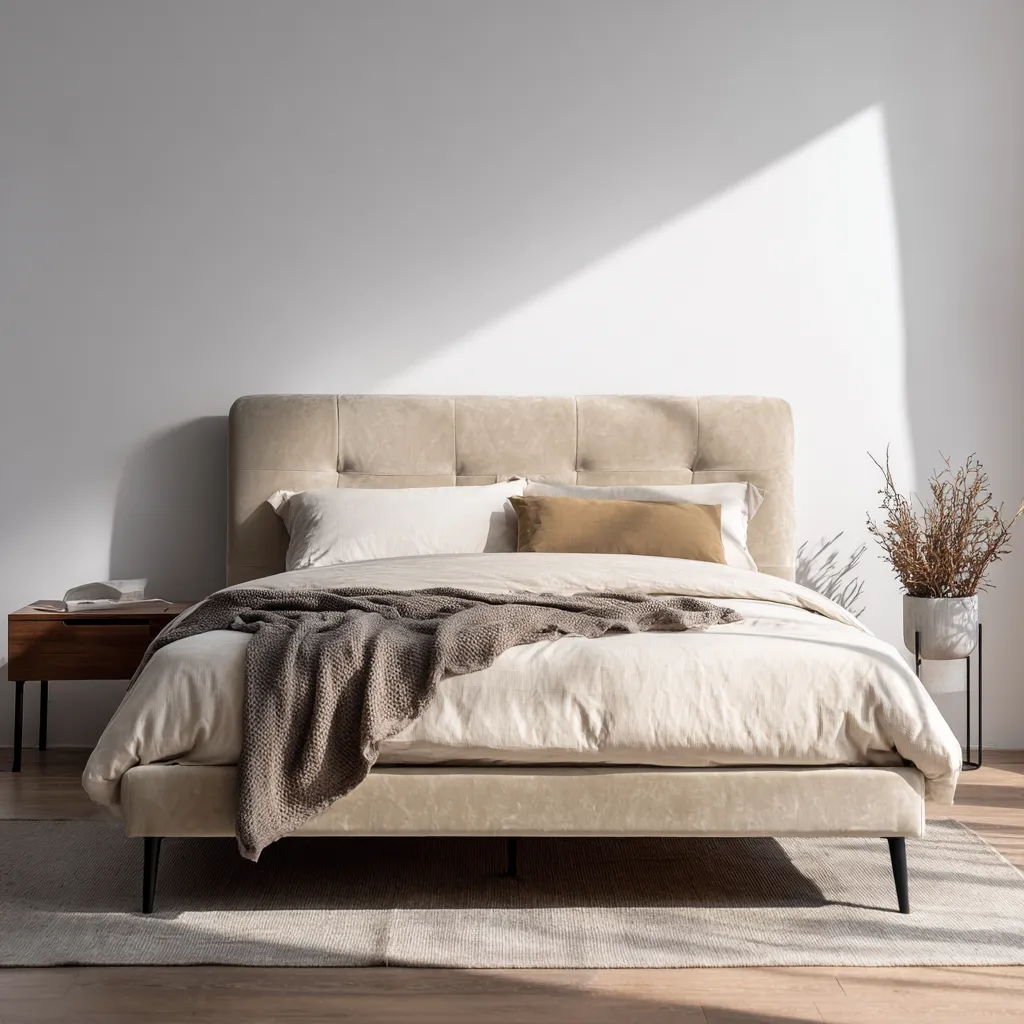 Letto matrimoniale imbottito 200x160x100 cm - beige - design moderno-Hutare