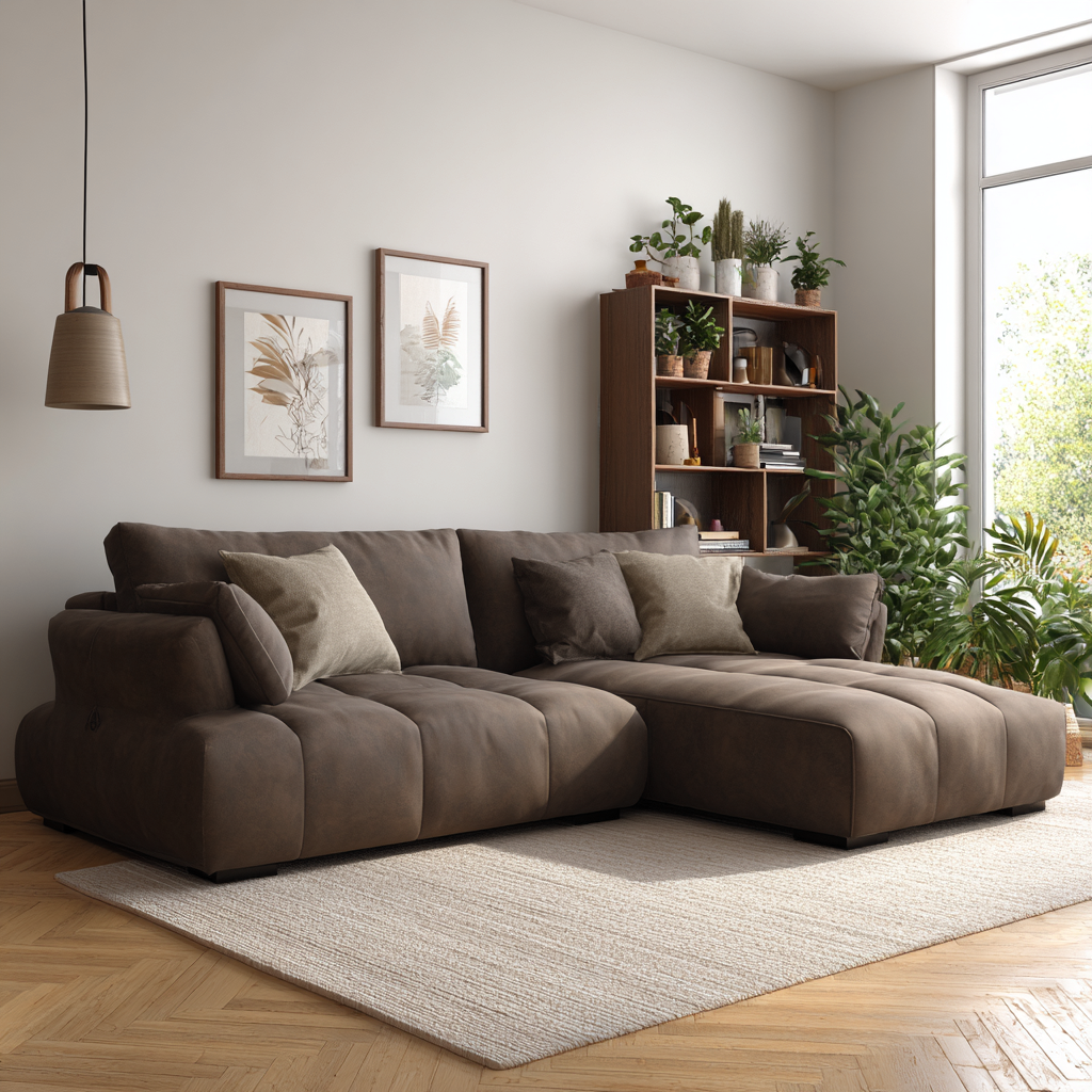 Divano angolare tessuto ecologico 230x95x85 cm - marrone - design moderno-Hutare