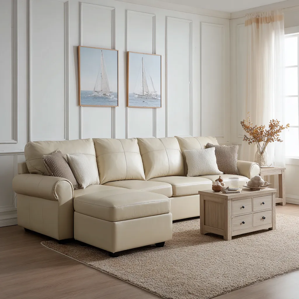 Divano angolare in pelle sintetica 280x170x85 cm - beige - design moderno-Hutare