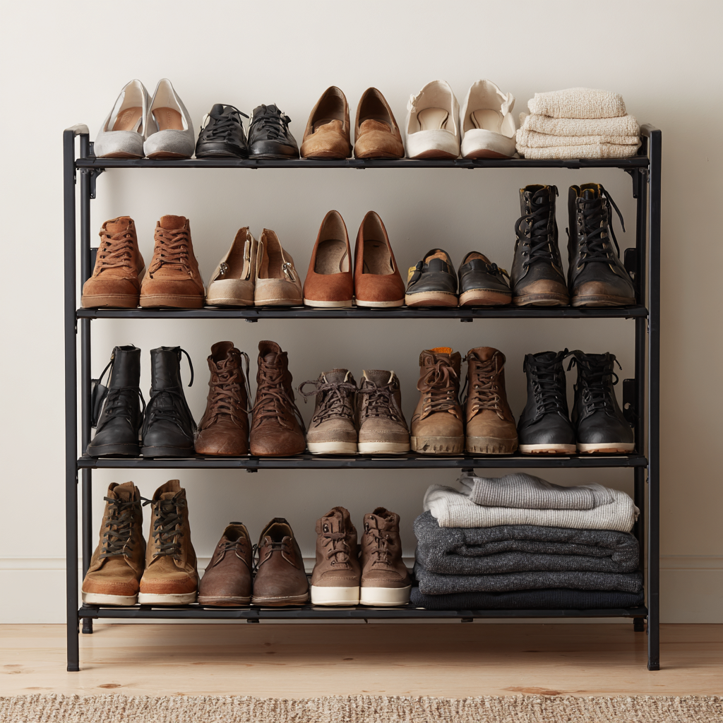 Scarpiera in metallo 90x30x85 cm - nero - design moderno-Hutare