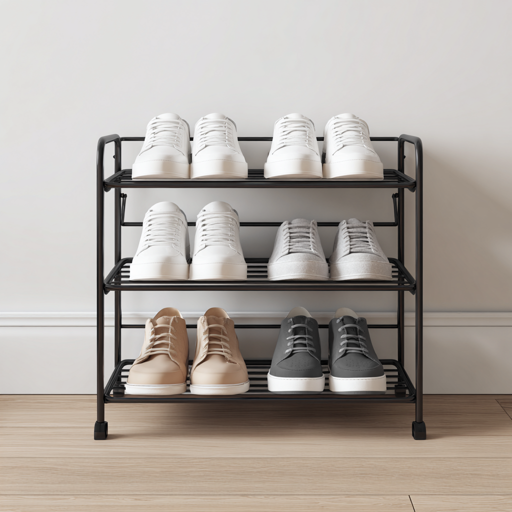 Scarpiera in metallo 60x25x50 cm - nero - design moderno compatto-Hutare