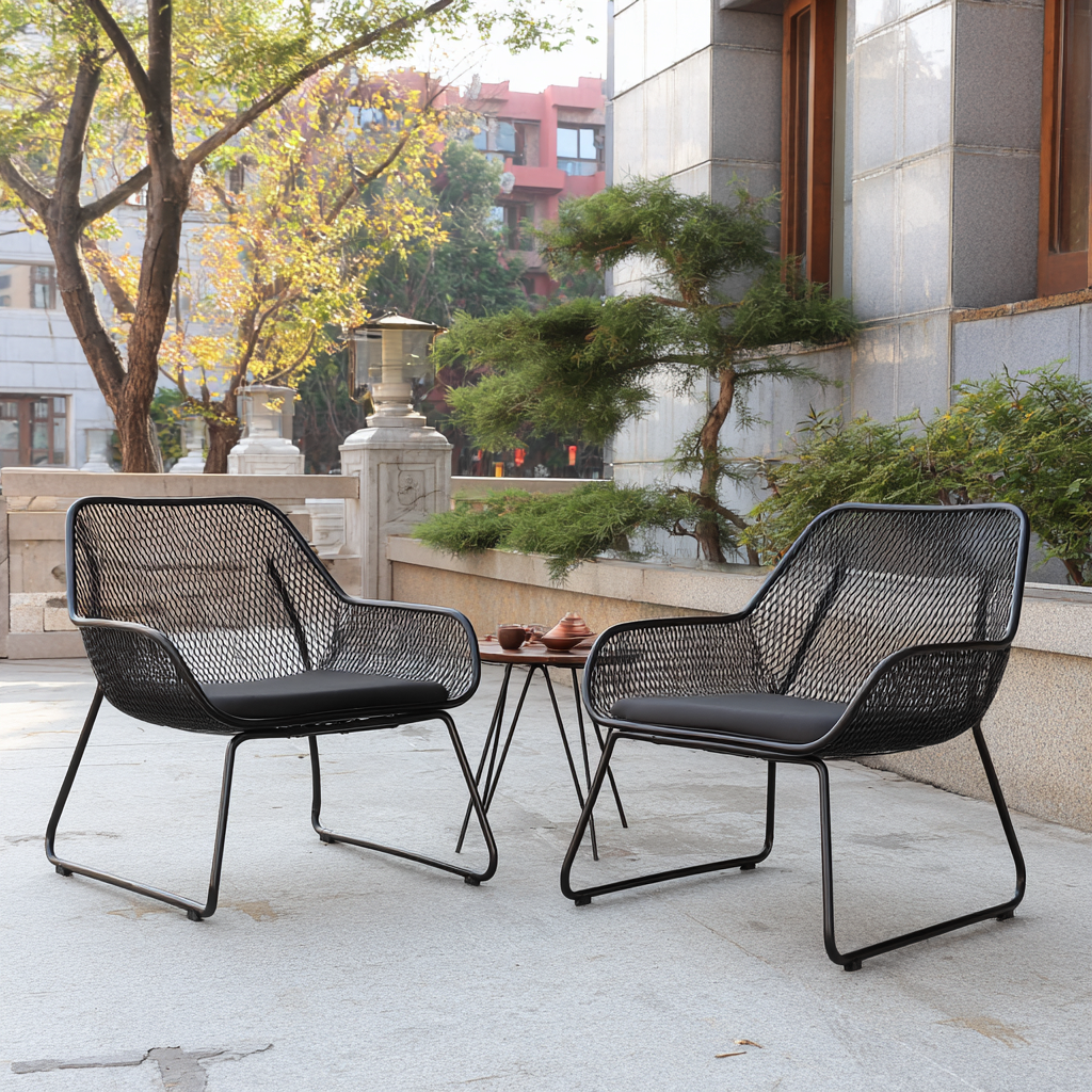 Set di 2 sedie da giardino - acciaio e rete sintetica 63x70x82 cm - nero - design moderno-Hutare