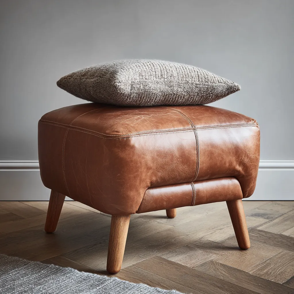 Pouf in pelle color cuoio 60x60x40 cm - design moderno - pelle sintetica - cuoio-Hutare