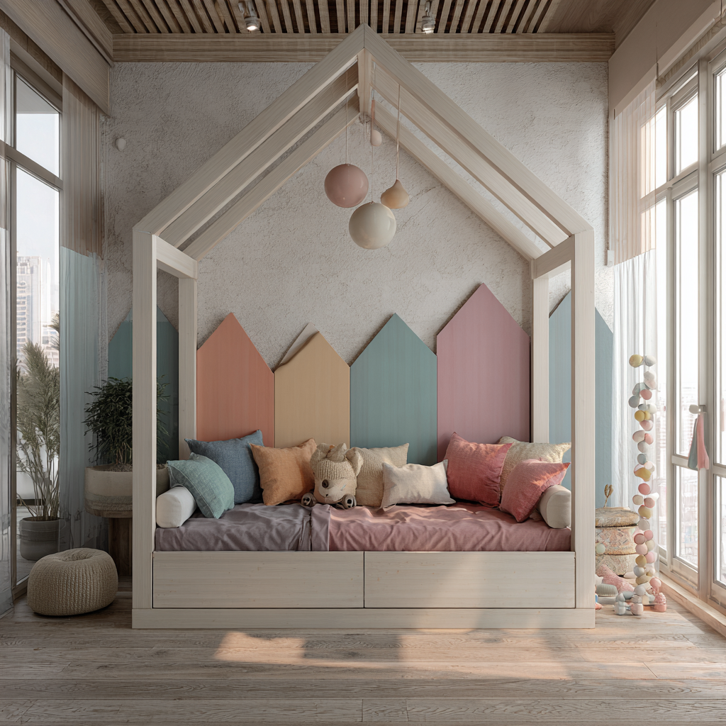 Letto per bambini 160x90x165 cm - struttura a casetta in legno chiaro con cassetti - design colorato e giocoso-Hutare